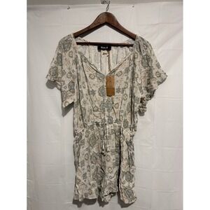 Blue B Collection Romper Large Boho Medallion Print Short Sleeve Summer Jumpsuit